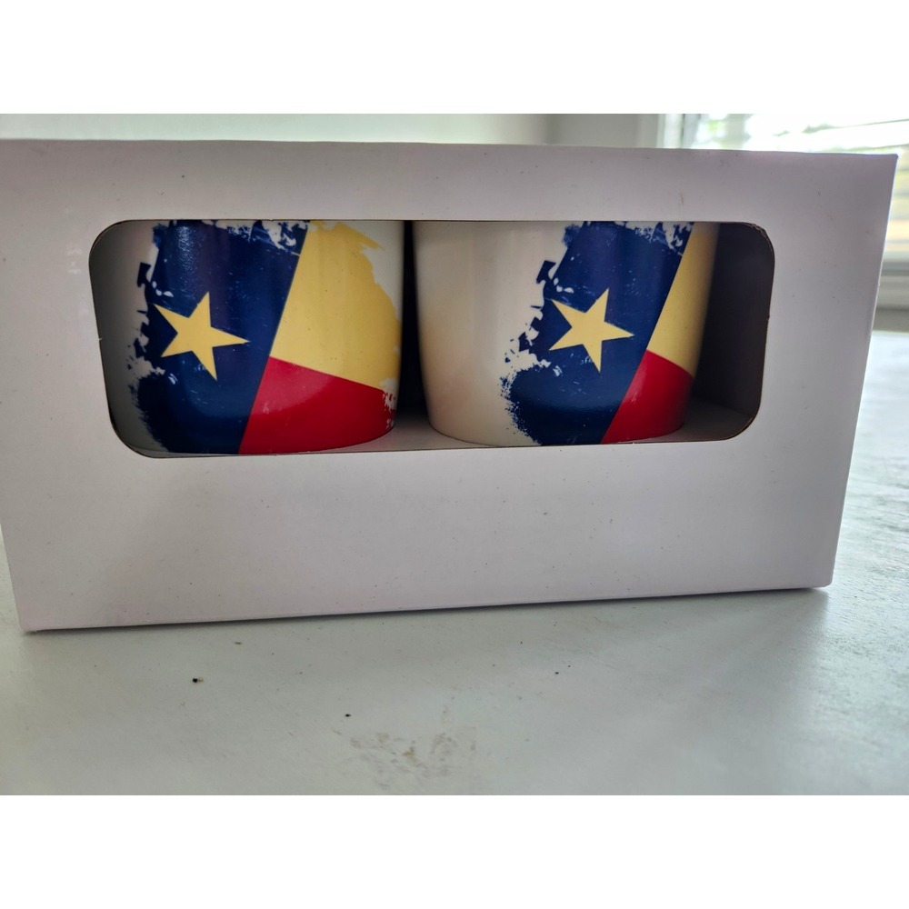 This Lovester Collection White Blue Red Texas Flag Ceramic Coffee Mug Set 11oz